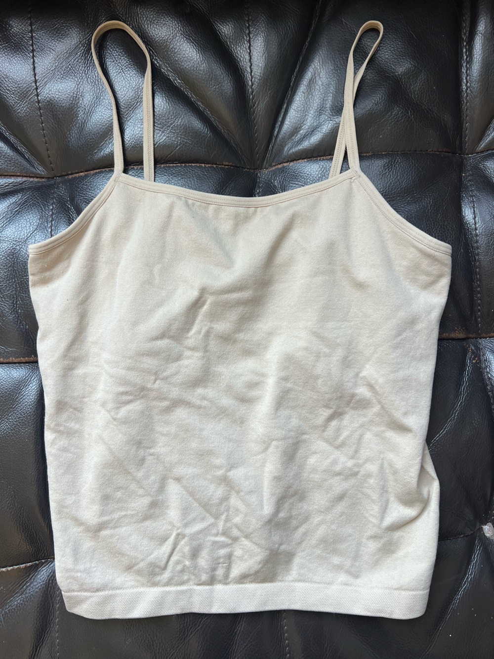 a new day Beige Soft Strappy Camisole Tank Top Neutral Oat Cream Layering Sz S